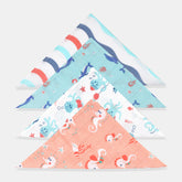 ‘Ocean Dive’ Organic cotton muslin Wash Cloth Squares 4 pack : Delphi, Olga, Spiny and Dreamy Waves